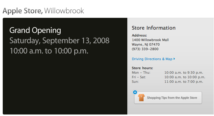 미국 뉴저지주 Apple Store Willowbrook 9월13일 오픈