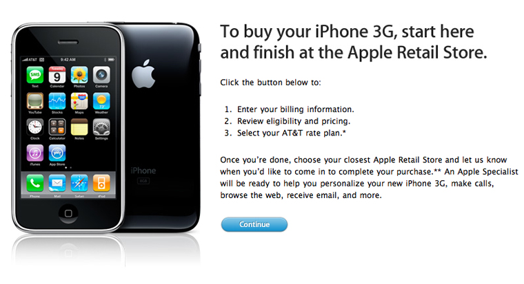 Apple, iPhone 3G의 구입시간을 단축하기 위한 사전 등록 페이지 공개