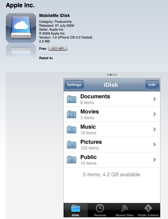iPhone/IPod touch용 MobileMe iDisk 공개