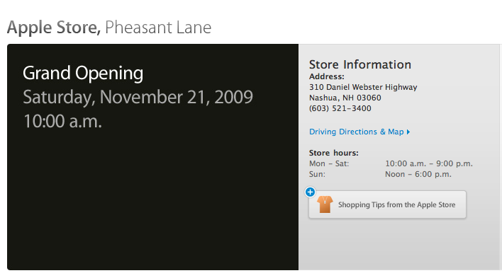 미국 뉴햄프셔주 Apple Store Pheasant Lane, 11월21일 오픈