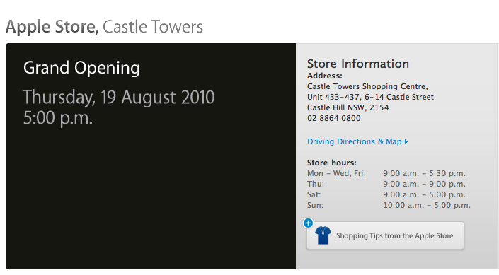 Apple, 호주 새로운 직영점 Apple Store, Castle Towers 오픈
