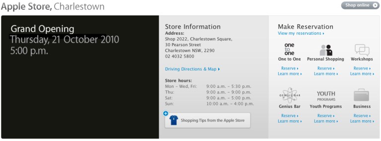 호주 찰즈 타운에 Apple Store Charlestown 10월21일(목) 그랜드 오픈