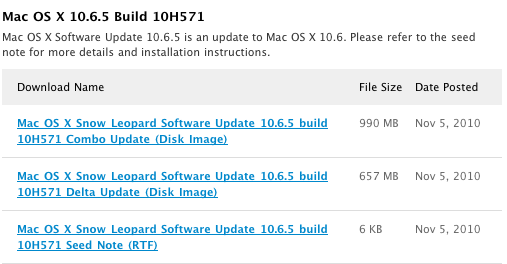 Mac OS X 10.6.5 Build 10H571 디벨로퍼에 배포