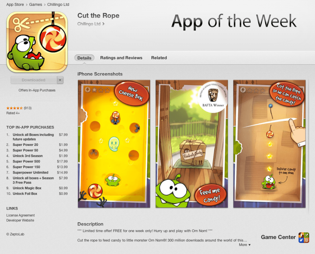 금주의 iTunes App of the Week. "Cut the Rope" 1 data_applenews_스크린샷_2013_08_30_오전_11.02.28