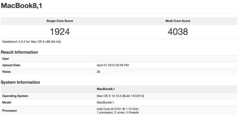 12인치 MacBook 벤치마크 결과나와. 2011년 MacBook Air랑 비슷한 성능..