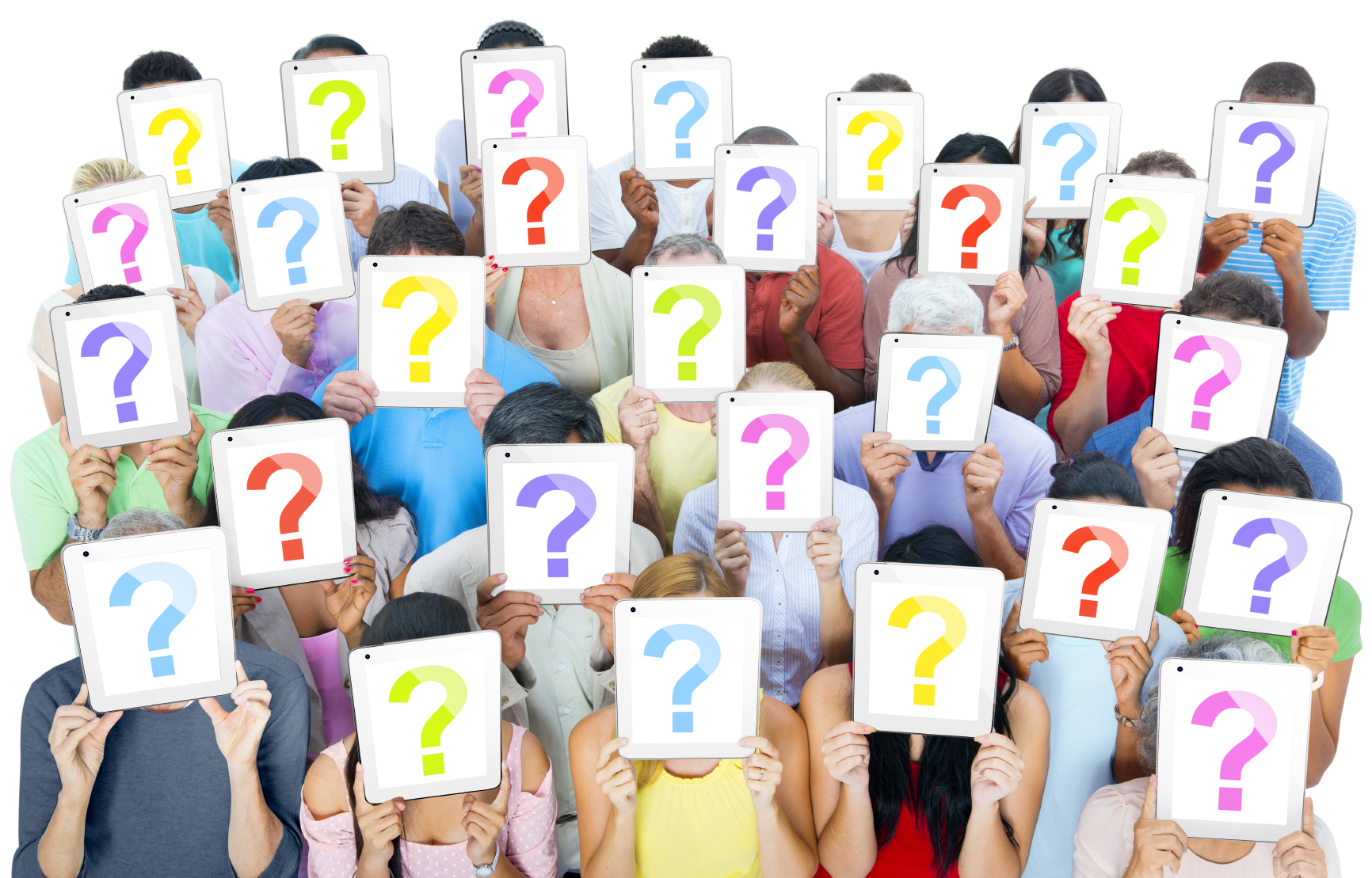 Apple 얼굴인식 기술 회사 Emotient 인수 2 Multi-ethnic group of people holding the talet's question mask screen