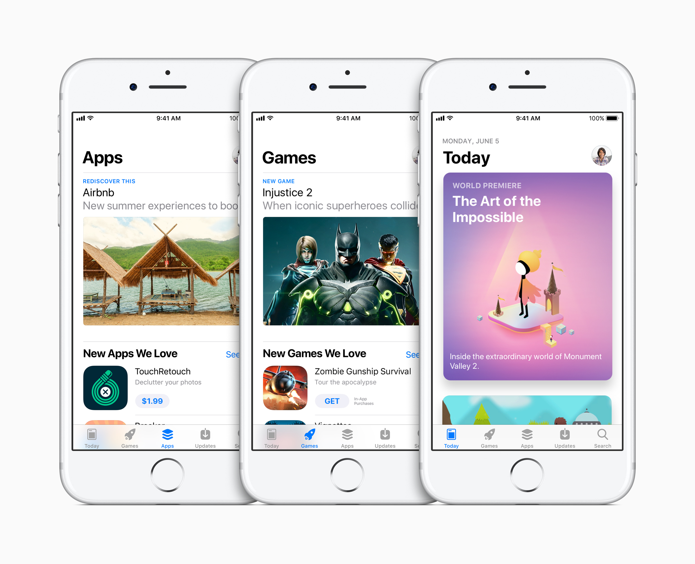 Apple, 완전히 새로운 App Store 공개 2 new app store three iphones apps games today