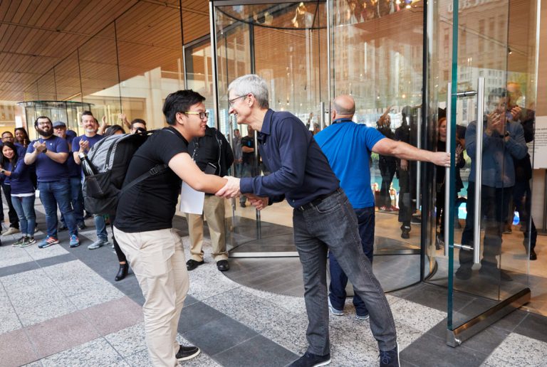 apple michiganave waterfront tim cook greeting