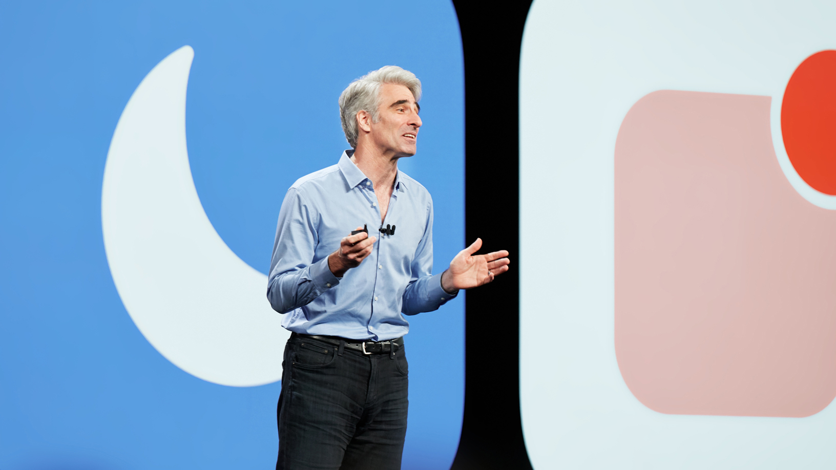 WWDC 2018에서 iOS 12를 소개하는 Craig Federighi