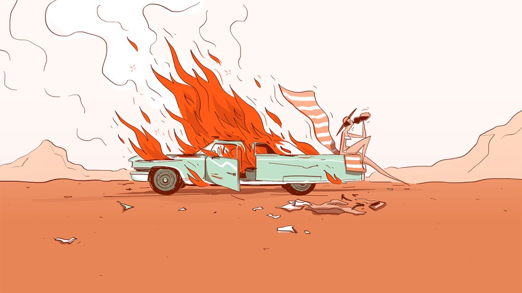 Apple, 세계 여성의 날을 기념하며 여성 프로그래머 및 크리에이터를 축하 2 Apple honors female coders illustration of burning car 02282019