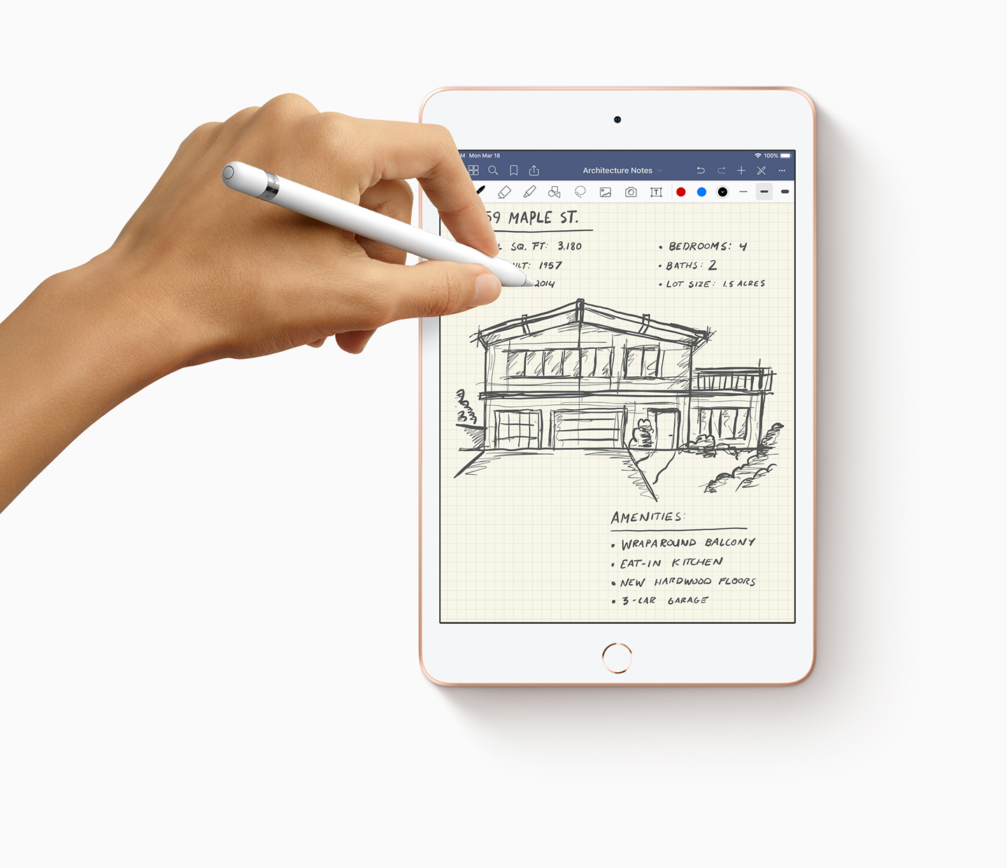 새로운 iPad Air 10.5인치, iPad mini 7.9 인치 출시 5 New iPad Mini Apple Pencil with hands drawing 03162019