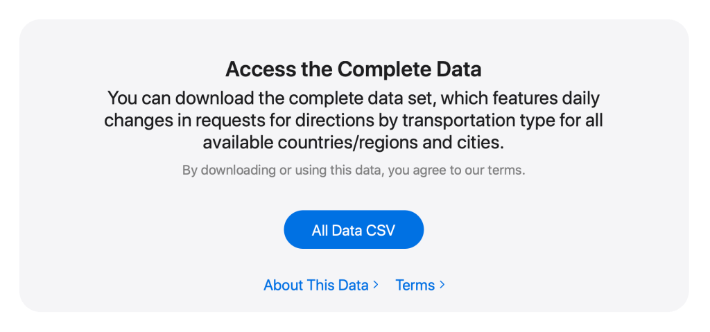 애플 COVID-19 이동성 데이터 공개 발표 5 access the complete data