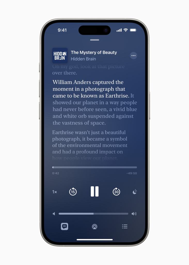Apple, 애플 팟캐스트를 위한 전사문 기능 도입 2 apple podcasts transcripts live view inline.jpg.large 2x