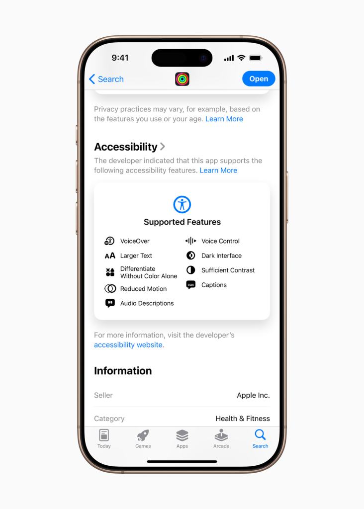 Apple, 올 하반기 출시되는 강력한 손쉬운 사용 기능 공개 4 Apple App Store의 접근성 기능을 지원하는 앱 정보가 표시된 화면, 손쉬운 사용을 위한 기능 목록 포함.