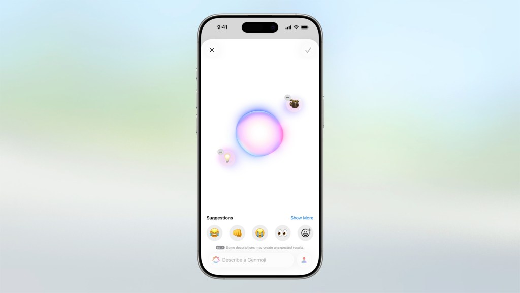 Apple 기기의 화면에 표시된 젠모지 효과와 관련된 사용자 인터페이스를 보여주는 이미지.