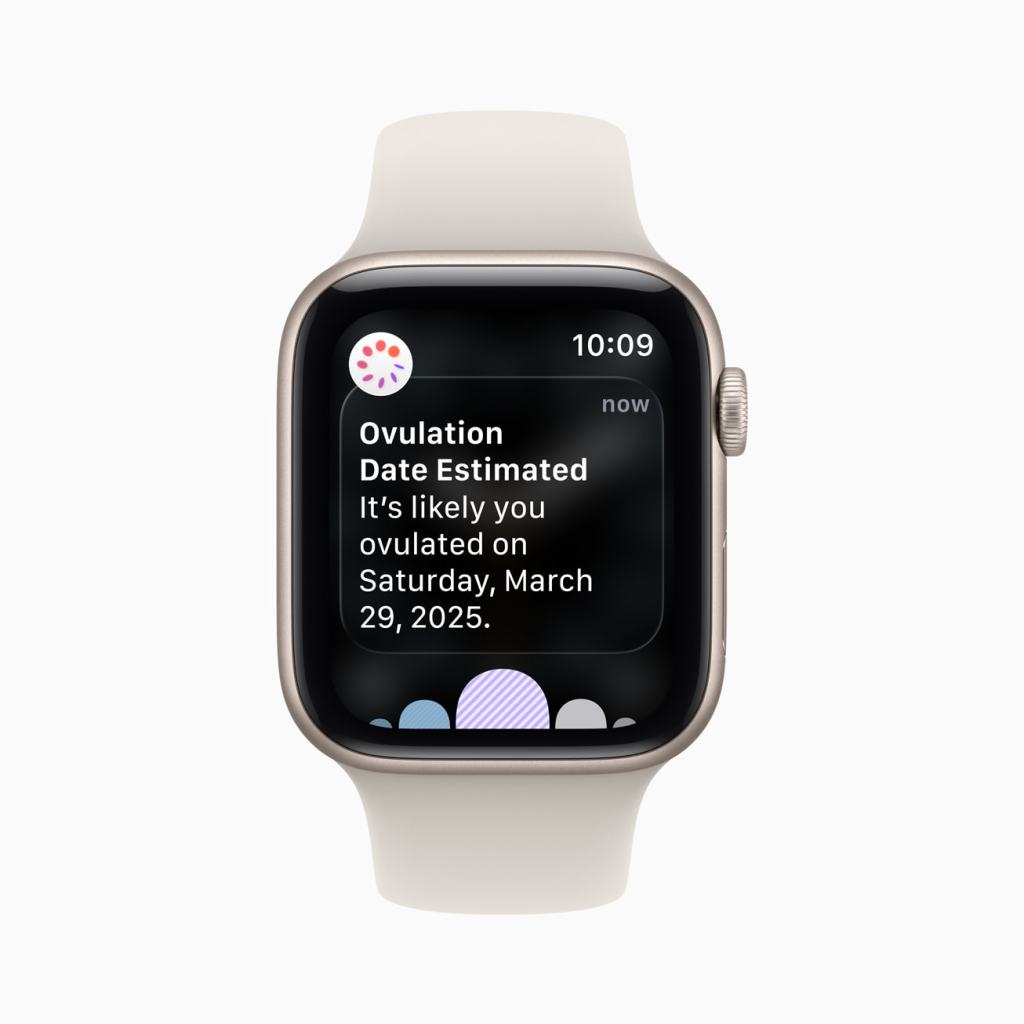 Apple, Apple Watch SE 3 발표 6 Apple Watch SE 3의 화면에 표시된 배란일 추정 알림.