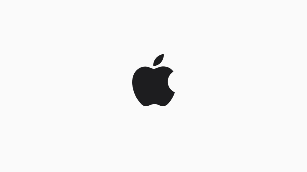 Apple 로고, 흰 배경에 검은색으로 디자인됨