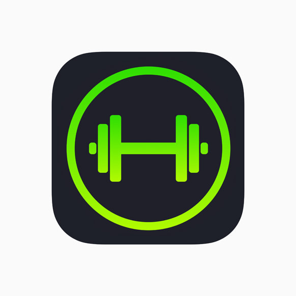 Apple의 파운데이션 모델 프레임워크, 새로운 지능형 앱 경험 제공 3 App icon for a fitness application featuring a green dumbbell design inside a circular outline.