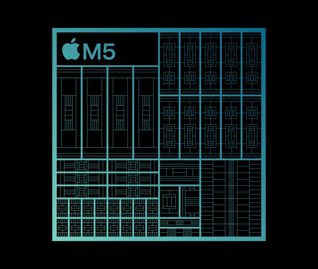 Apple M5 칩의 내부 구조와 설계를 보여주는 이미지