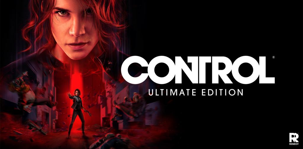 비디오 게임 'CONTROL: ULTIMATE EDITION'의 포스터로, 강렬한 표정을 한 여성 주인공과 함께 어두운 배경이 특징이다. 포스터 중앙에는 게임 제목이 강조되어 있다.