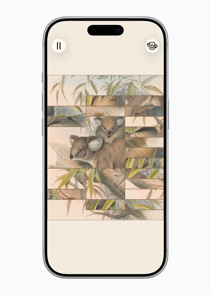 A phone screen displaying a puzzle game featuring an illustration of animals in a natural setting.