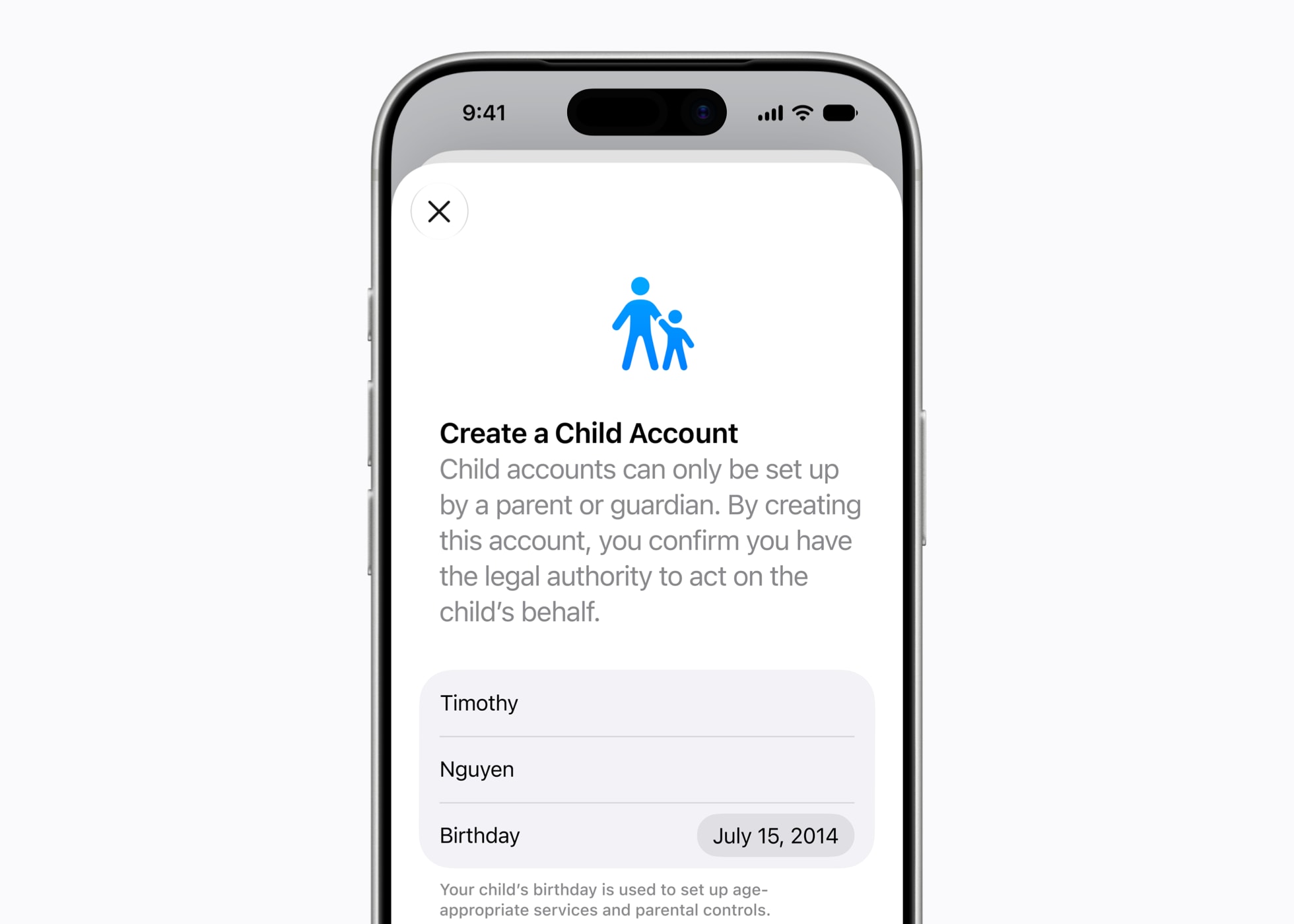iOS 27의 자녀 계정 설정 화면