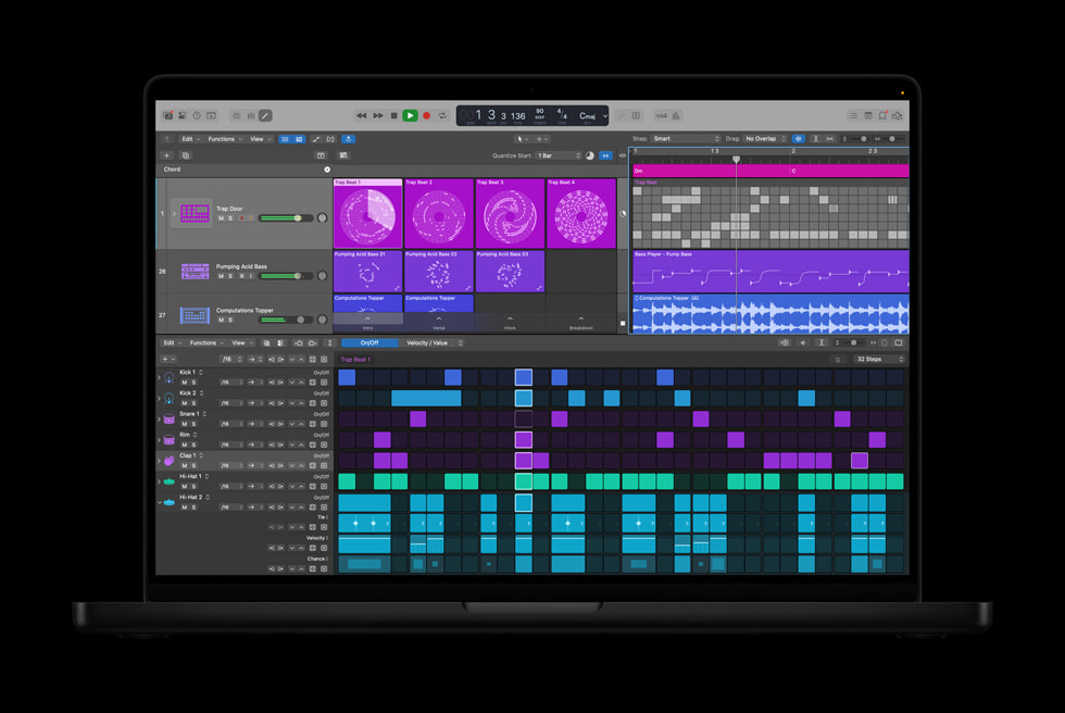 Mac에서 실행한 Logic Pro 음악 제작 화면