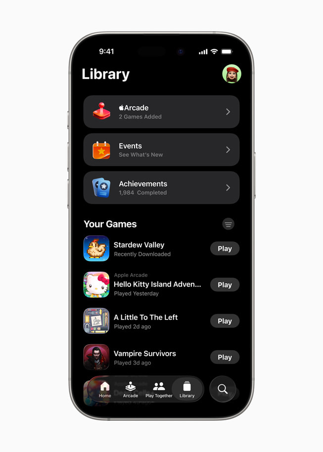 Apple Games 앱의 게임 보관함