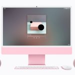 iMac과 함께 배치된 핑크색 HomePod mini 2