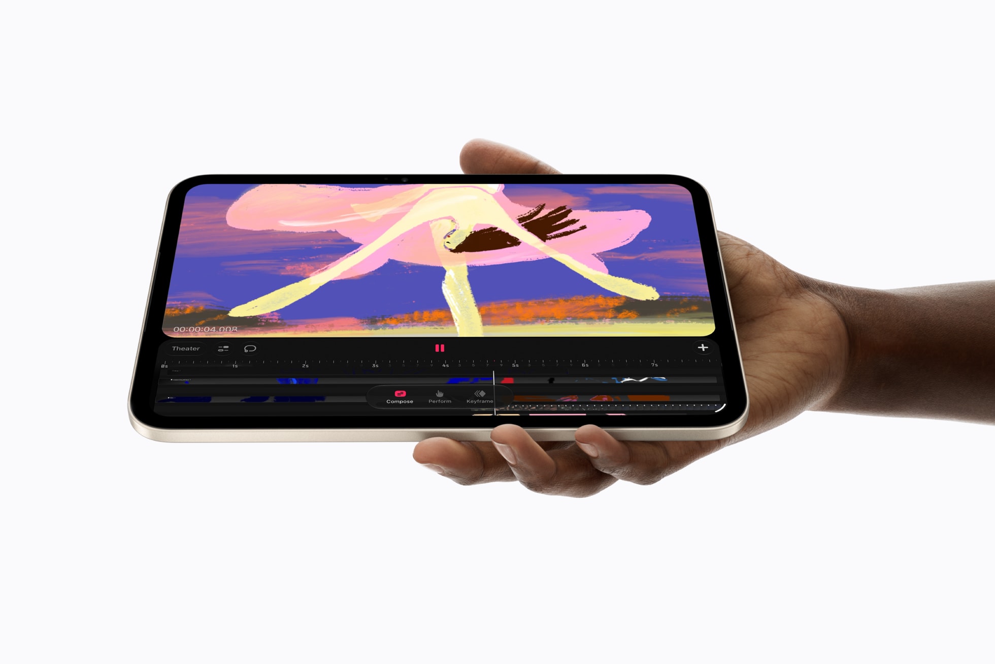 더욱 빨라진 CPU와 GPU, 늘어난 통합 메모리 덕분에 Procreate Dreams와 같은 앱에서 그 어느 때보다 빠르게 작업할 수 있다