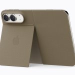 토프 색상의 iPhone Duo Folio와 킥스탠드