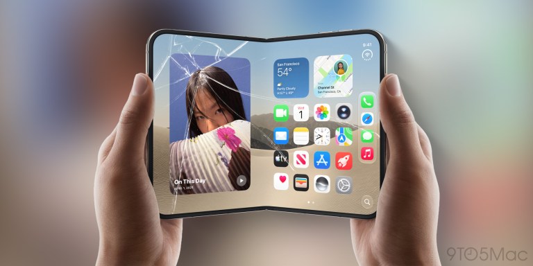 iPhone Duo 내부 화면 손상을 표현한 합성 이미지