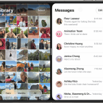 iPhone Duo에서 사진과 메시지를 나란히 연 Split View 화면